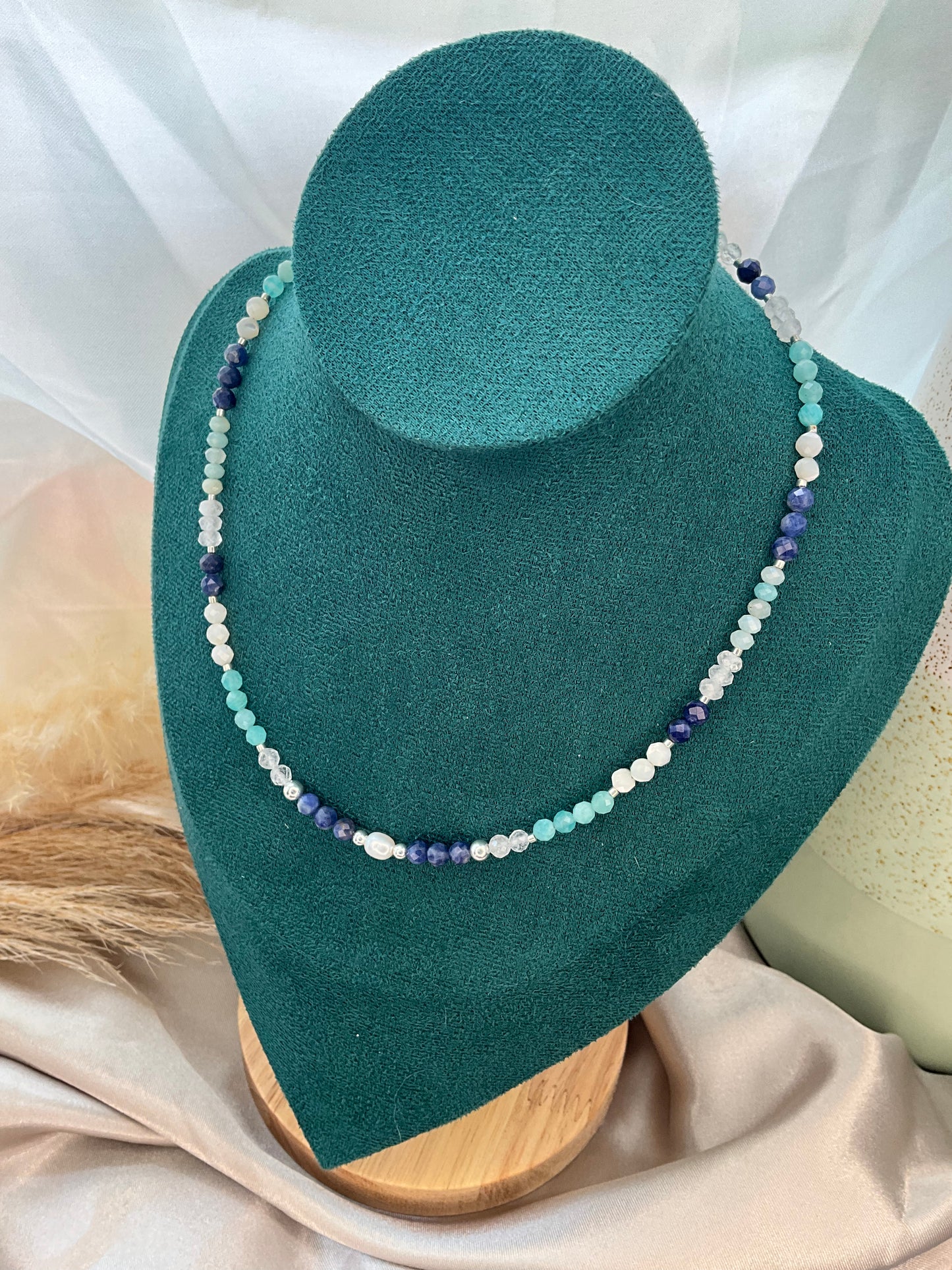 Ocean Blue Crystal Necklace with s925 sterling silver beads and clasp