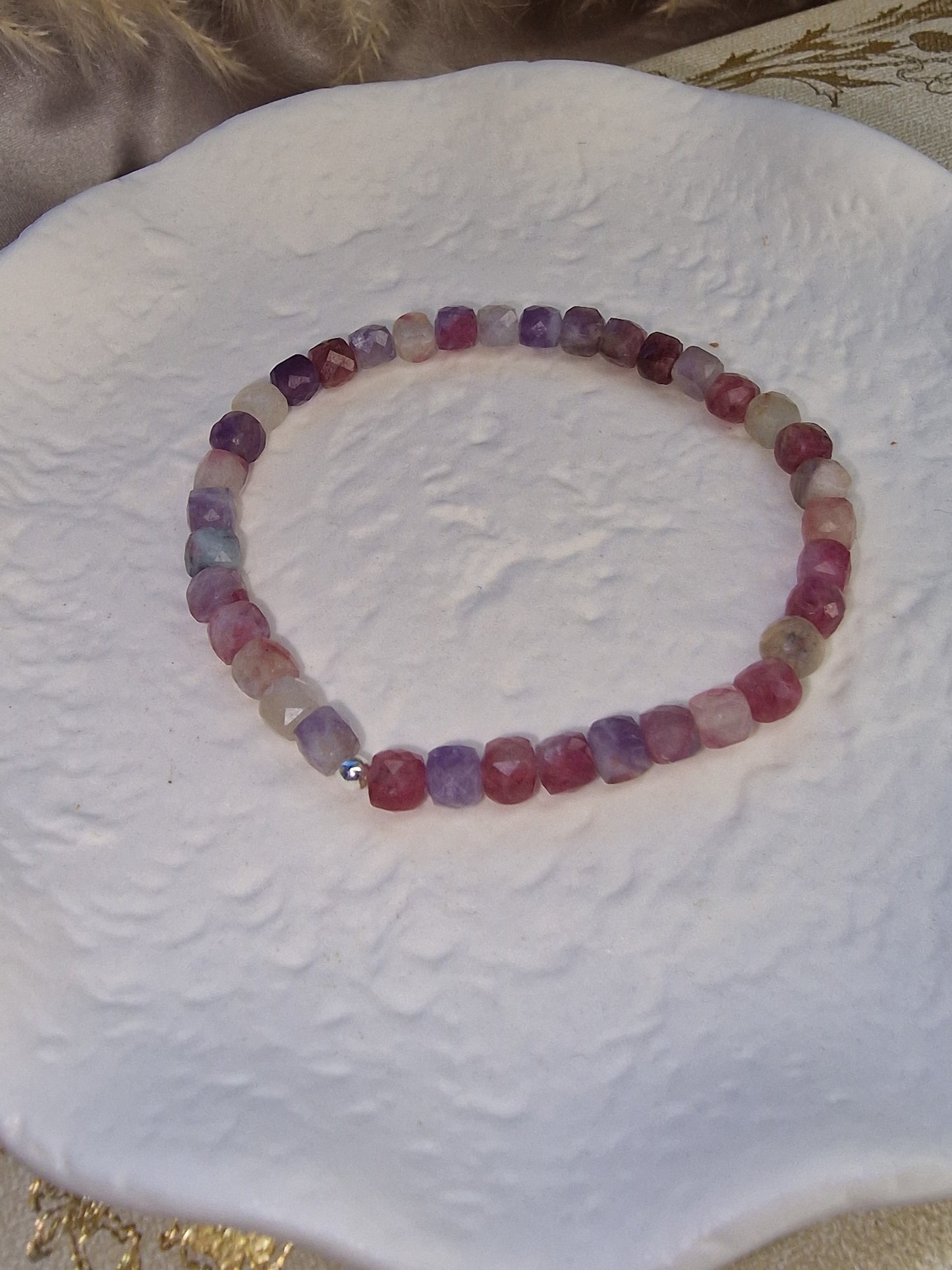 Unicorn Stone Square Faceted Crystal bracelet with 925 Sterling Silver bead