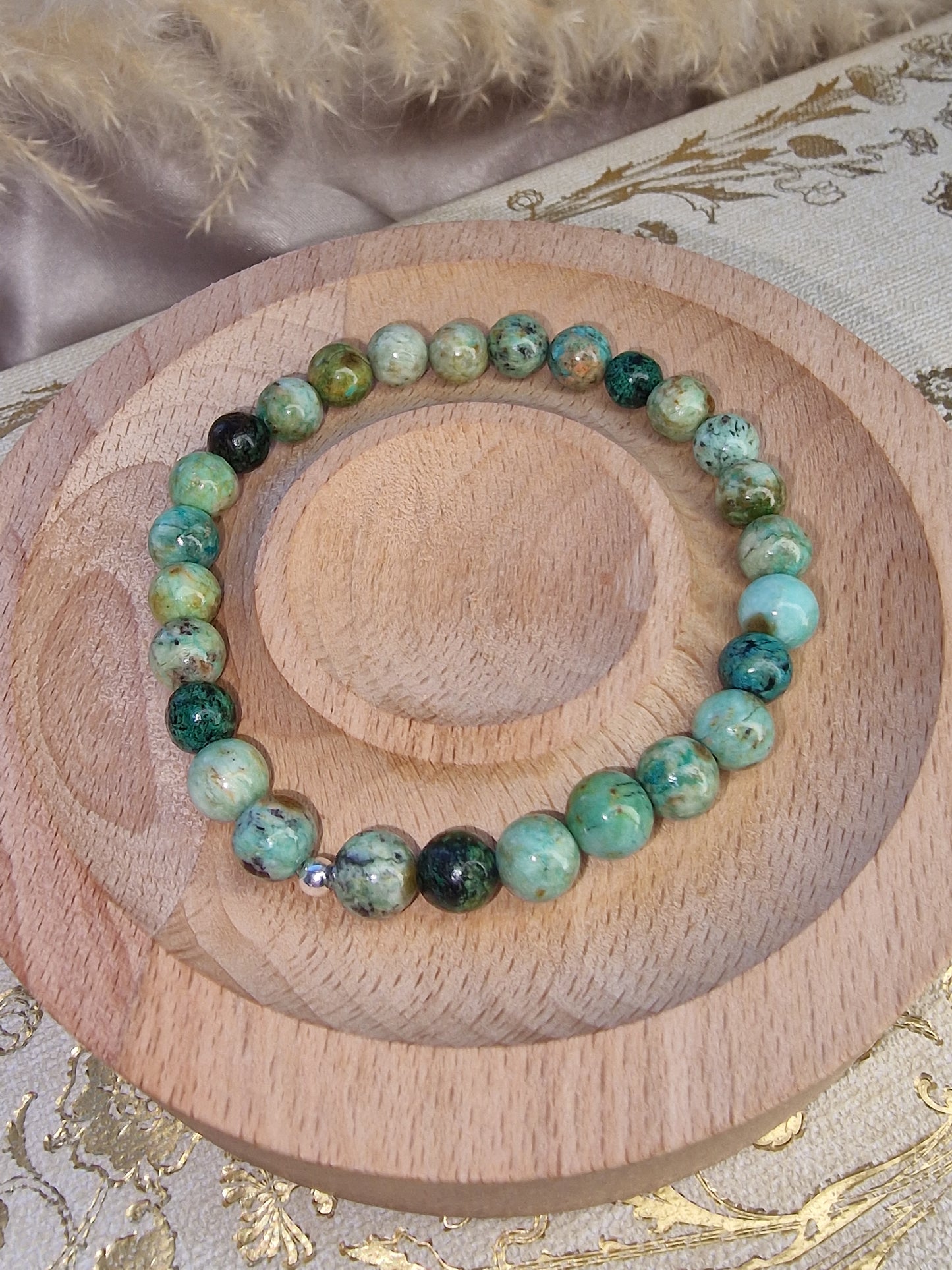 African Turquoise Crystal Beaded Bracelet with 925 sterling silver bead