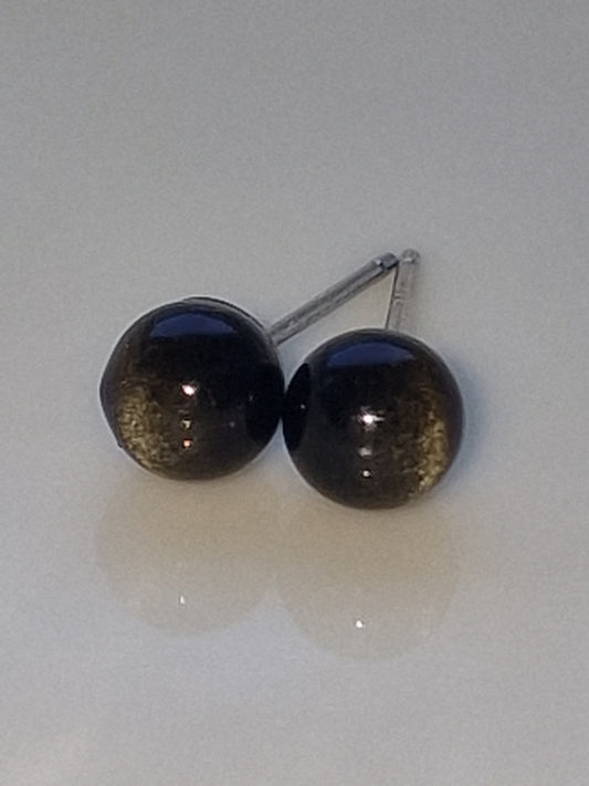 Gold Sheen Obsidian Stud Earrings