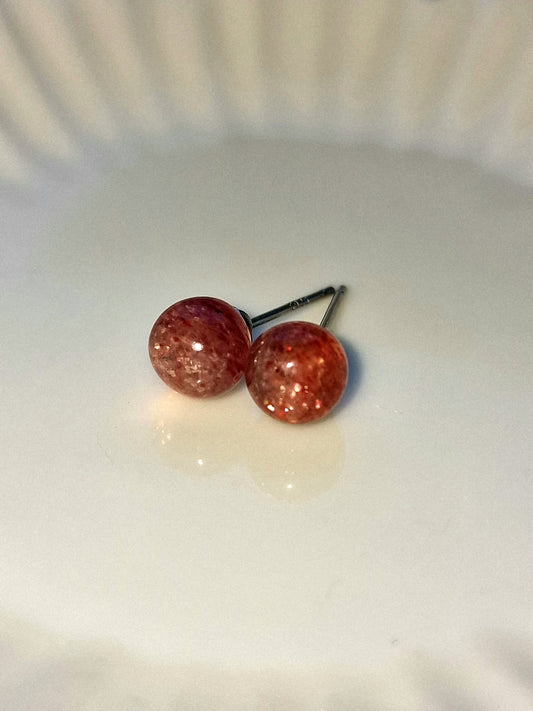 Strawberry Sunstone Stud Earrings