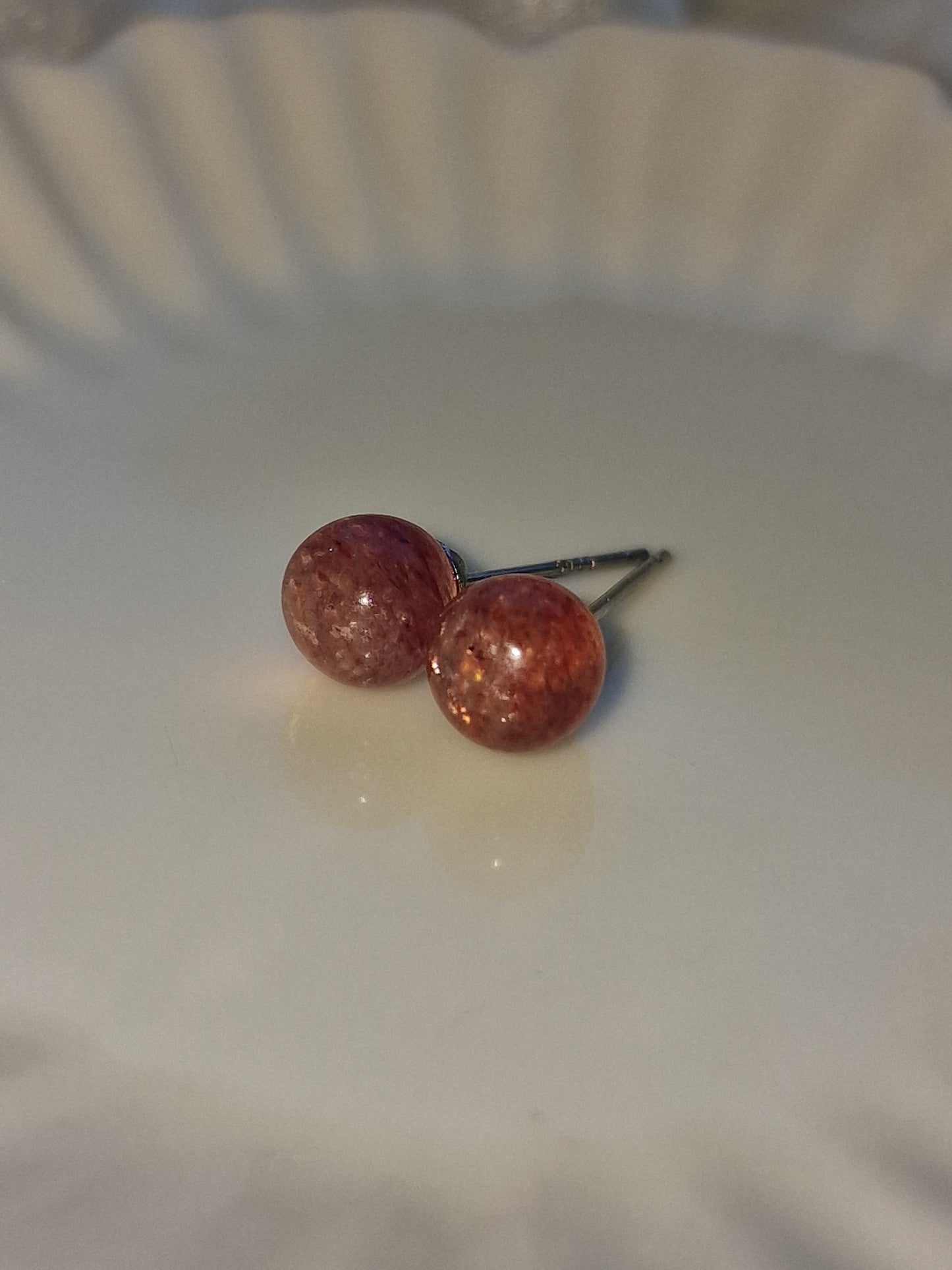 Strawberry Sunstone Stud Earrings