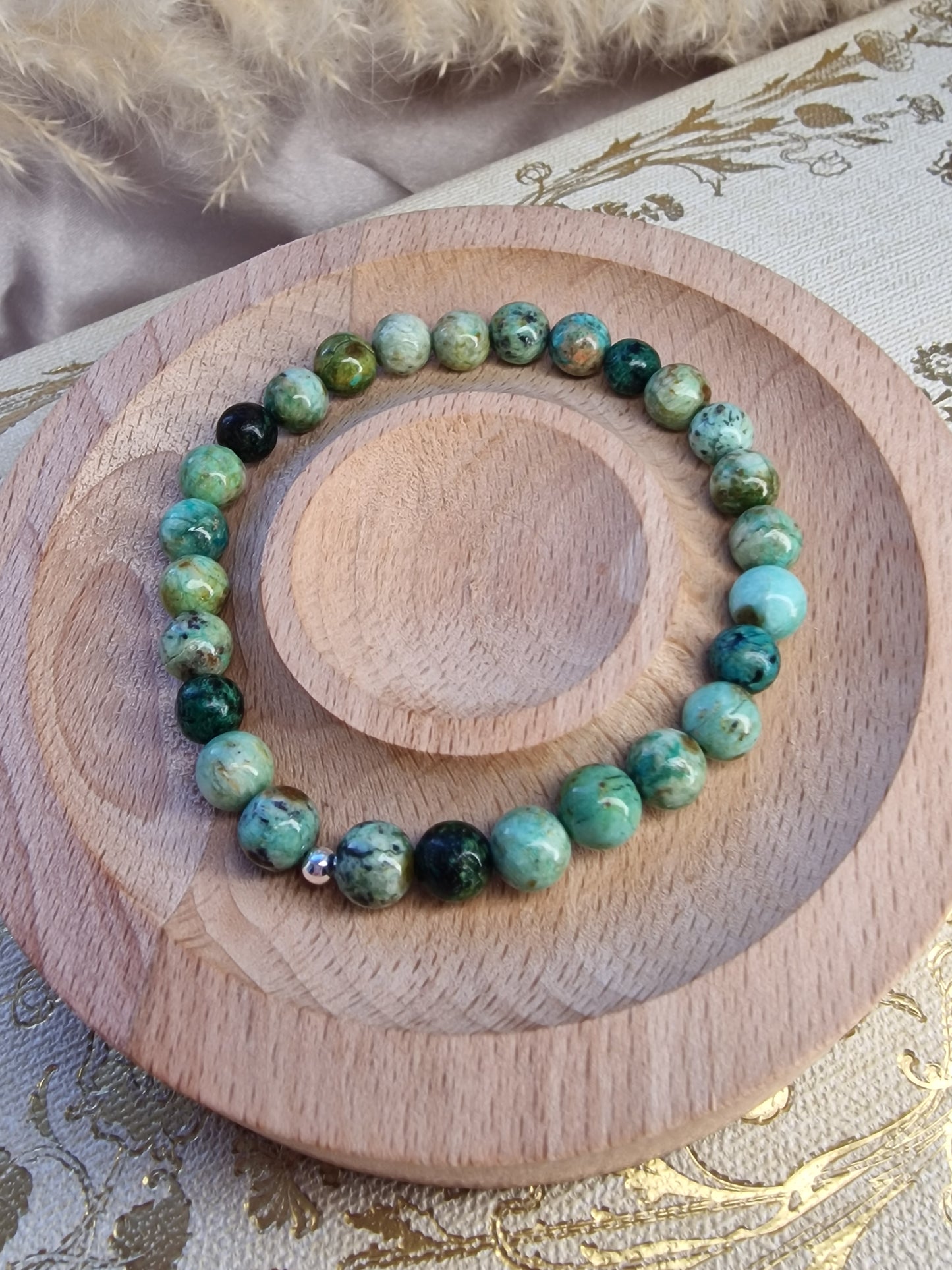 African Turquoise Crystal Beaded Bracelet with 925 sterling silver bead